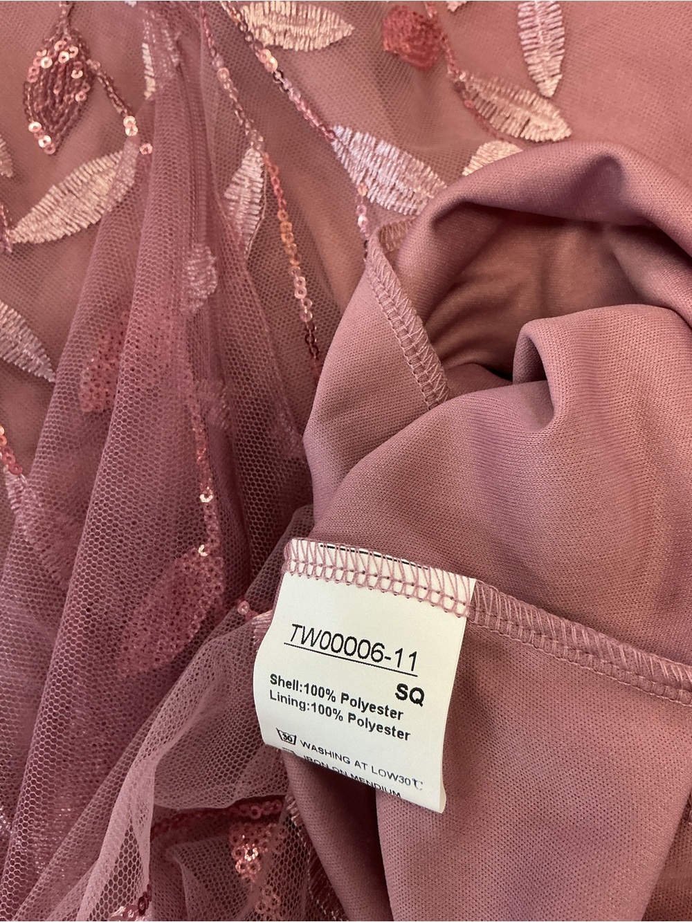 Sequin Leaf Embroidered Mermaid Gown Mauve 3/4 Sleeve Formal Dress S - Picture 11 of 13
